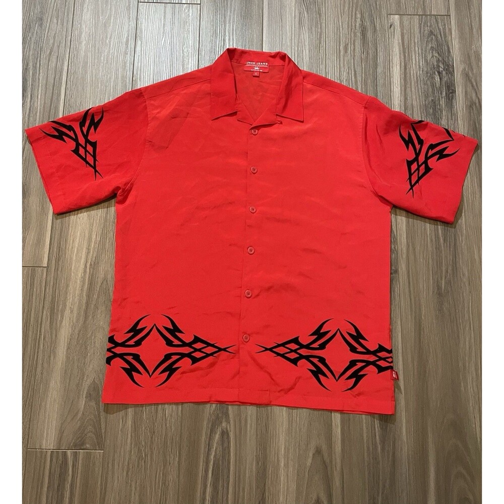 JNCO Jeans Shirt Mens L Red Flame Graphic Short Sleeve Y2K Skate 90s